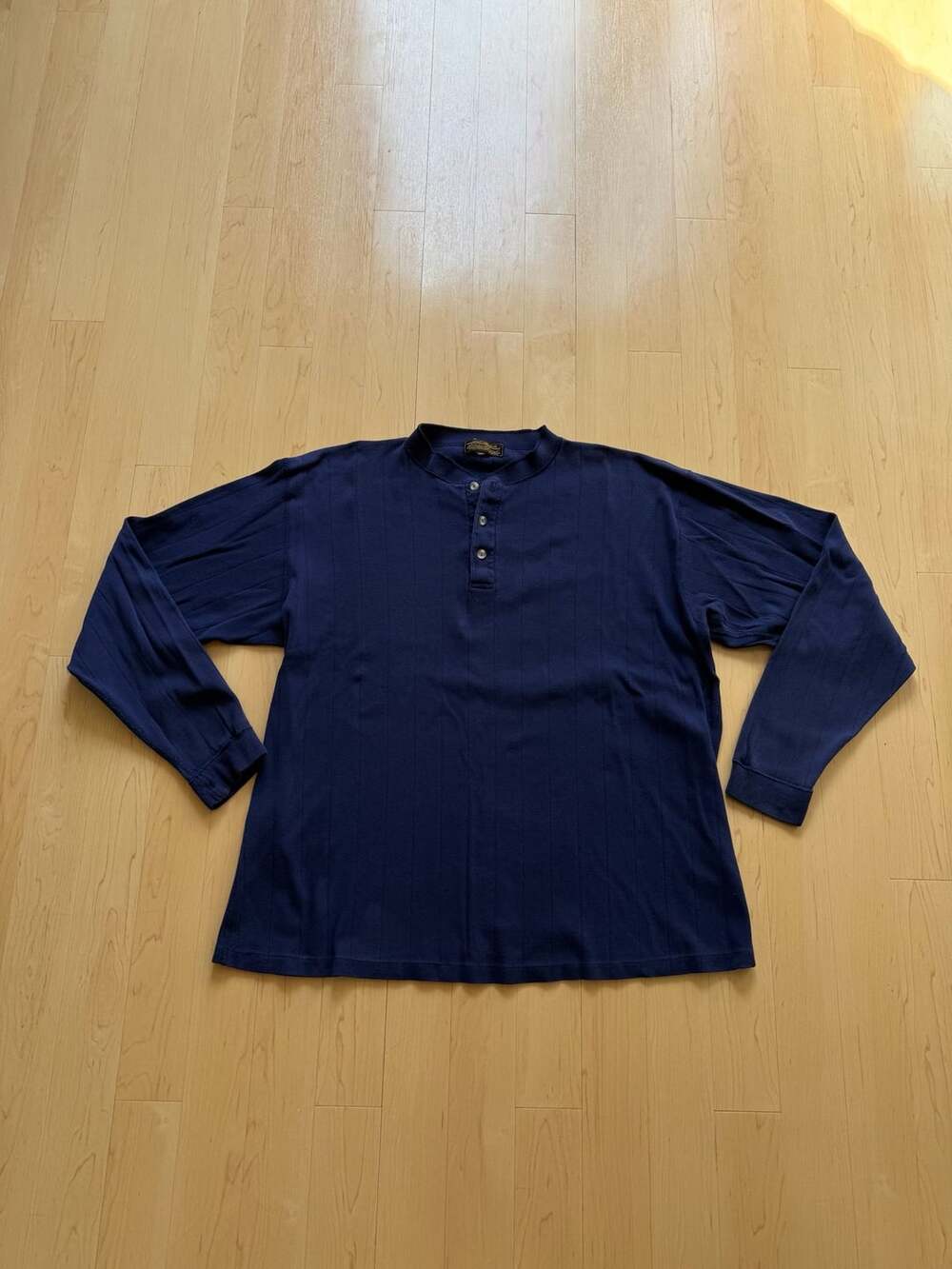 Eddie Bauer 90s Ribbed Cotton Long Sleeve Henley Navy Blue